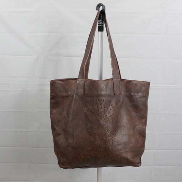 Frye Bag Skull Distressed Tote Bag Leather Shoulder Brown Grunge Gothic Casual